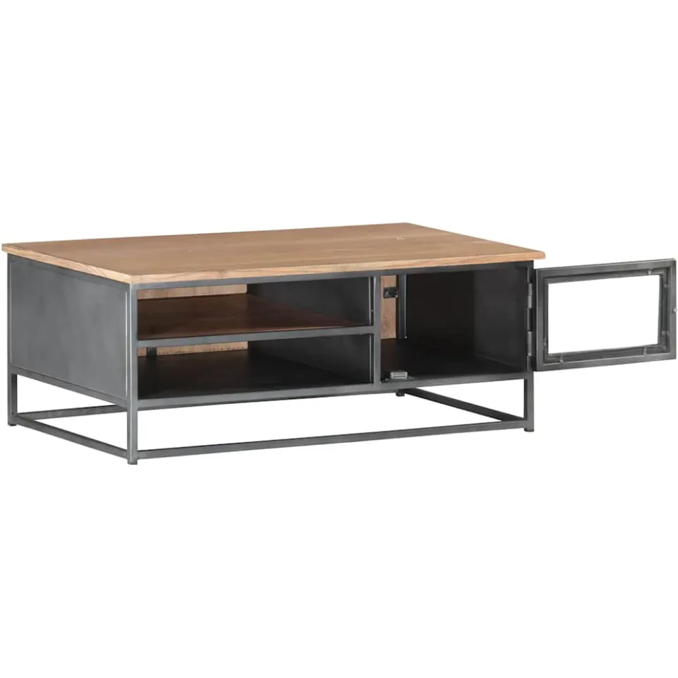 vidaXL Salontafel 90x50x35 cm massief acaciahout grijs, foto 3