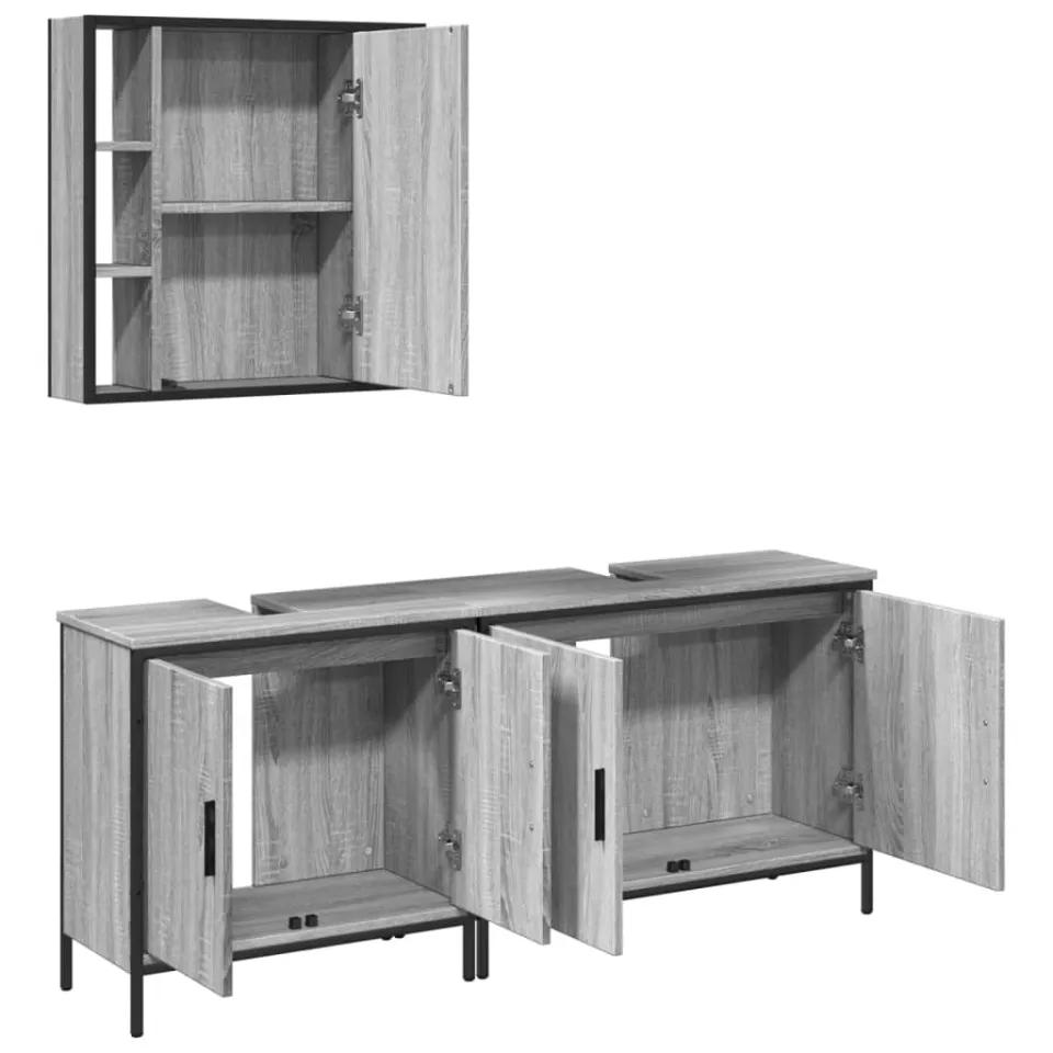 vidaXL 3-delige Badkamermeubelset bewerkt hout grijs sonoma eikenkleur, foto 4