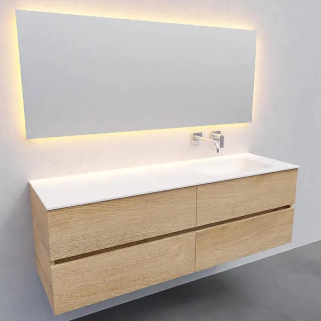 Boss & Wessing Badkamermeubel Solid Surface AQS Oslo 150x46 cm Rechts Wood Washed Oak 4 Laden Boss & Wessing Houtlook