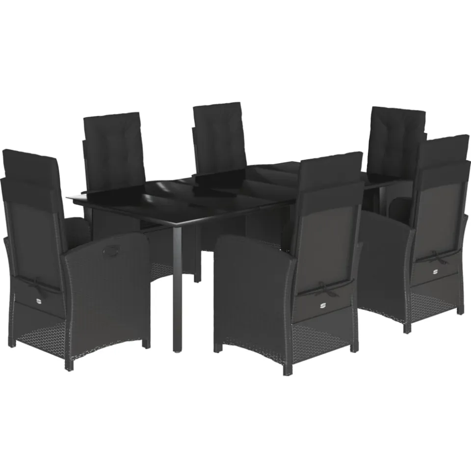 vidaXL 7-delige Tuinset met kussens poly rattan zwart