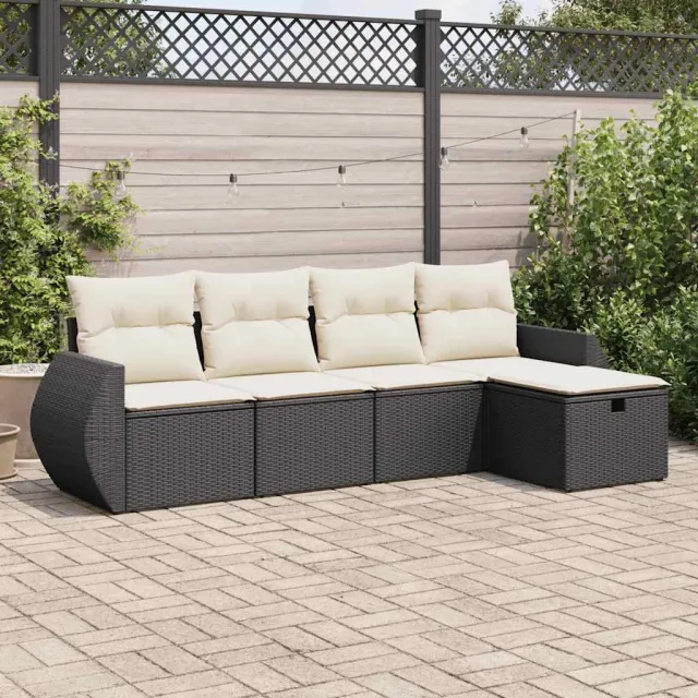 vidaXL 5-delige Loungeset met kussens poly rattan zwart, foto 2