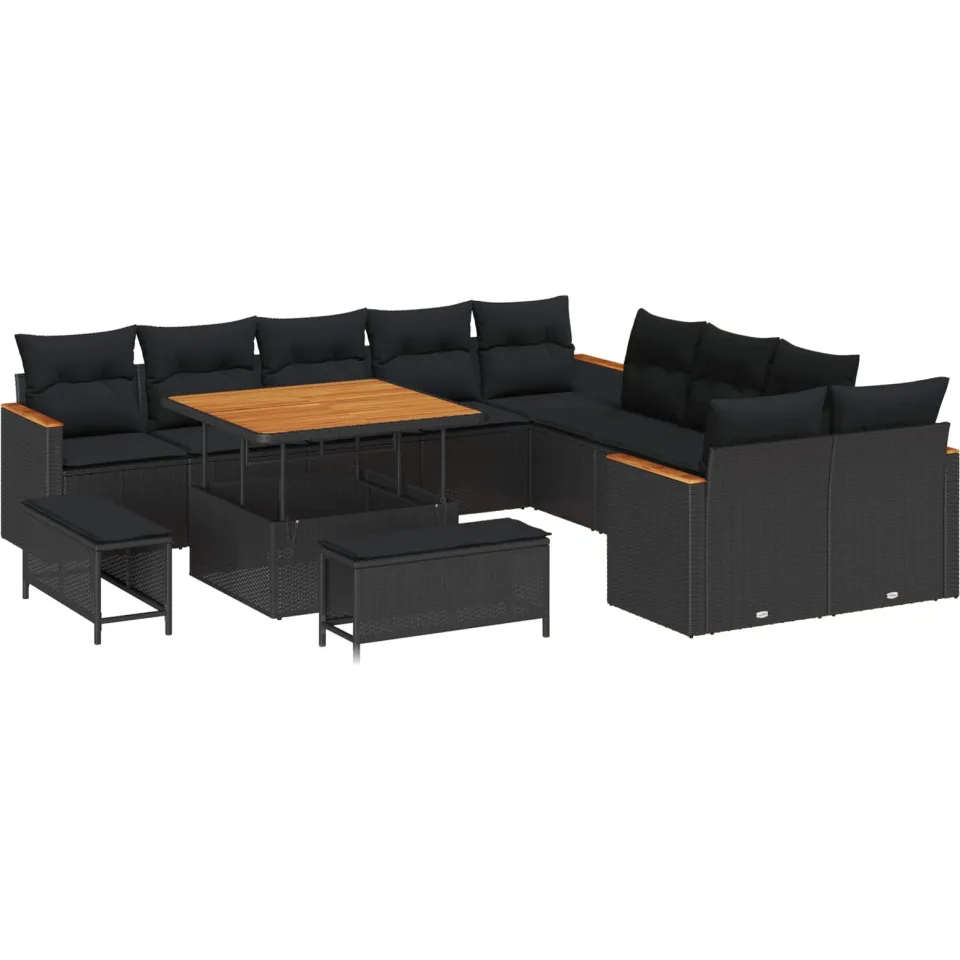 vidaXL Tuinbankenset 13 st Zwart poly rattan, foto 4