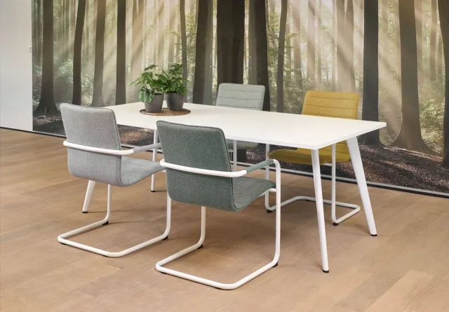 ABC Kantoormeubelen Vergadertafel Victory 4-poots recht 200x100 frame Aluminium (RAL9006) blad Ahorn aluminium (ral9006)/ahorn