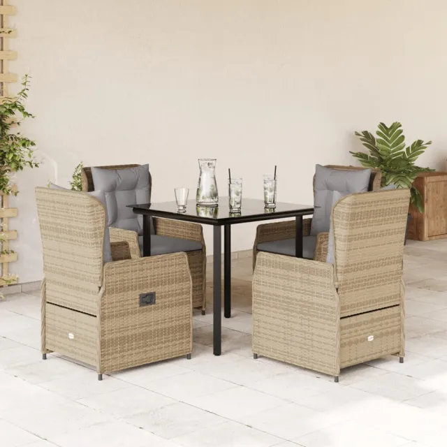 vidaXL 5-delige Tuinset met kussens poly rattan beige, foto 2