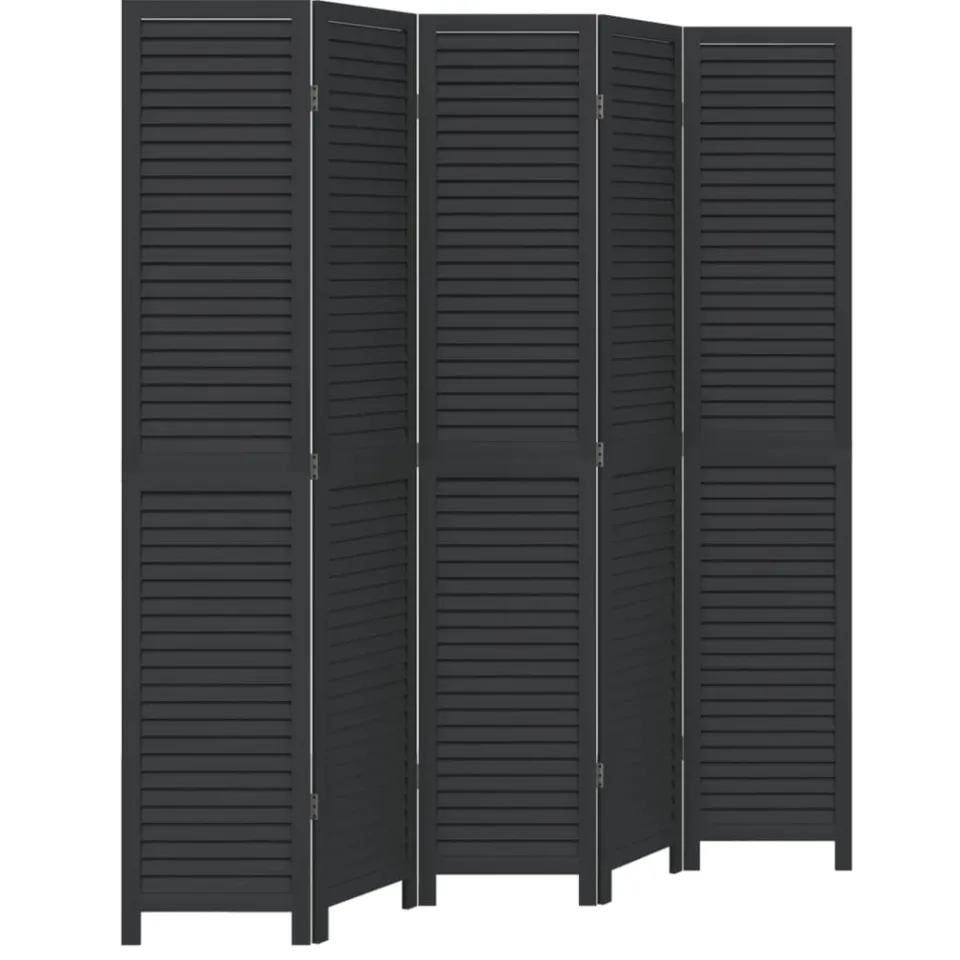 vidaXL Kamerscherm met 5 panelen massief paulowniahout zwart