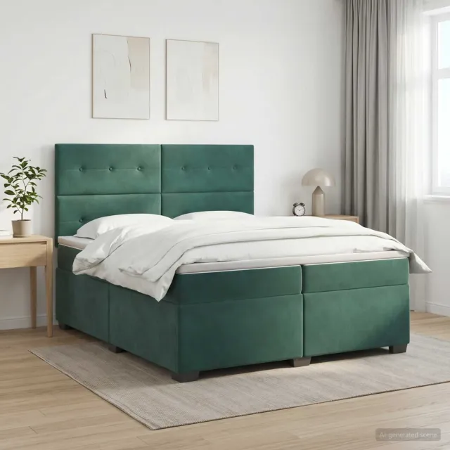 vidaXL Boxspringbed met matras Donkergroen 200 x 200 cm Fluweel