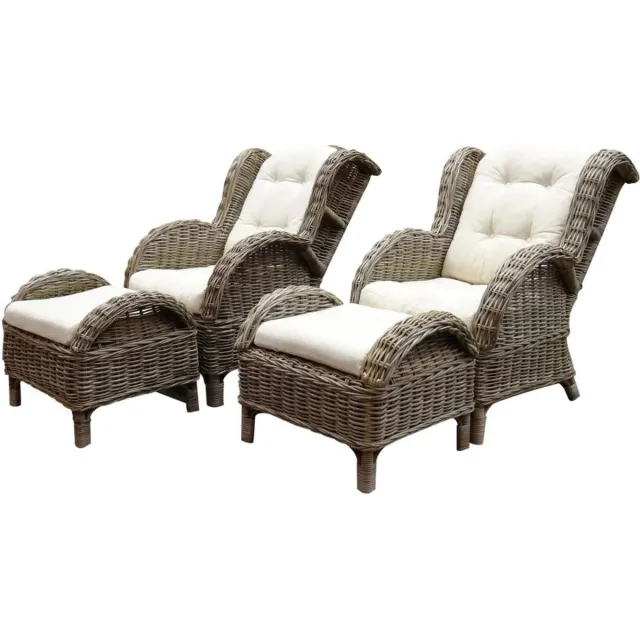 AVH Outdoor Collectie Natural lounge balkonset 4 delig naturel rotan wit Bruin / Terre