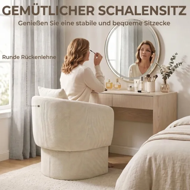 HAUSS SPOLE Fauteuil met Hocker - Gebogen Rugleuning en Armleuningen - Met Lendenkussen - Voor Woonkamer en Slaapkamer - Chenille - Beige