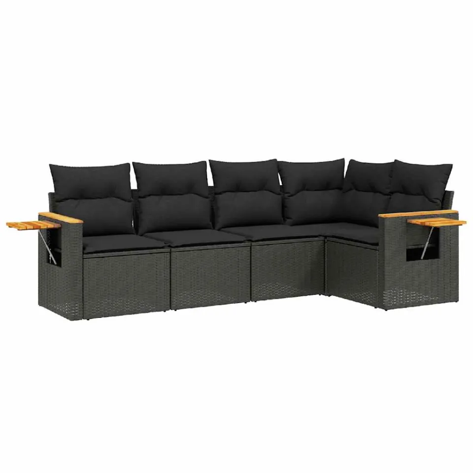 vidaXL 5-delige Loungeset met kussens poly rattan zwart, foto 3