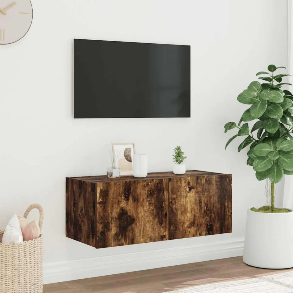 vidaXL Tv-wandmeubel met LED-verlichting 80x35x31 cm gerookt eiken, foto 4