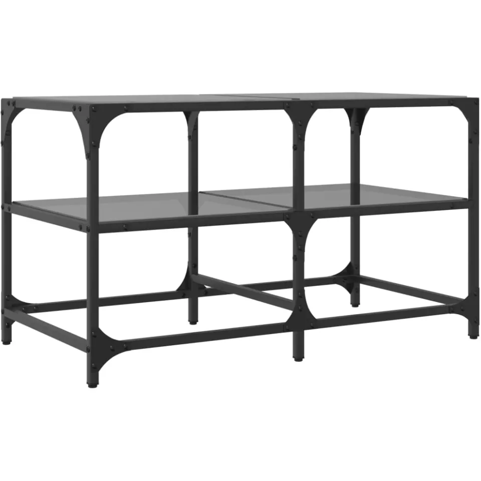 vidaXL Salontafel met zwart glazen blad 78,5x40x45 cm staal, foto 4