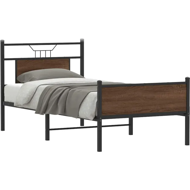 vidaXL Bedframe zonder matras bewerkt hout bruin eikenkleur 75x190 cm