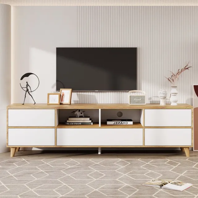 KOMHTOM Tv-meubel Modern met houtnerf in wit kleurblok Ladekast 175 cm voor woonkamer