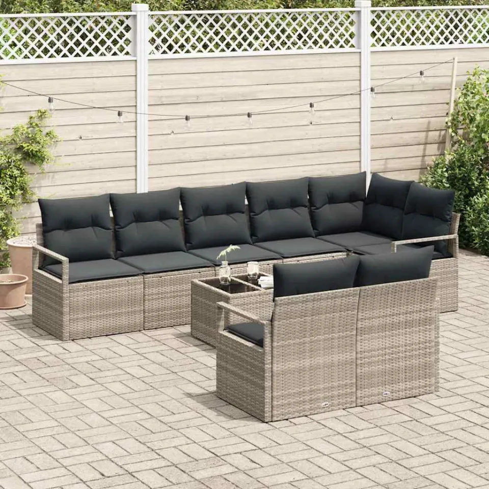 vidaXL Bankstel 9 st Lichtgrijs poly rattan
