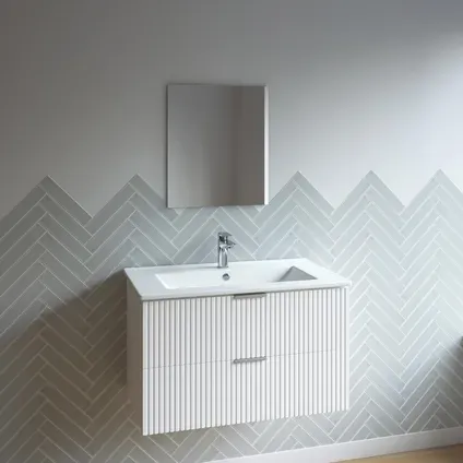 Aurlane Badmeubelset Amelia 60cm - Wit - Met Spiegel En Wastafel - Met 2 Lades - Met Witte Wastafel, foto 3