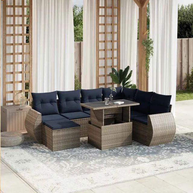 vidaXL 8-delige tuinbankset met kussens, grijs polyrotan, foto 2