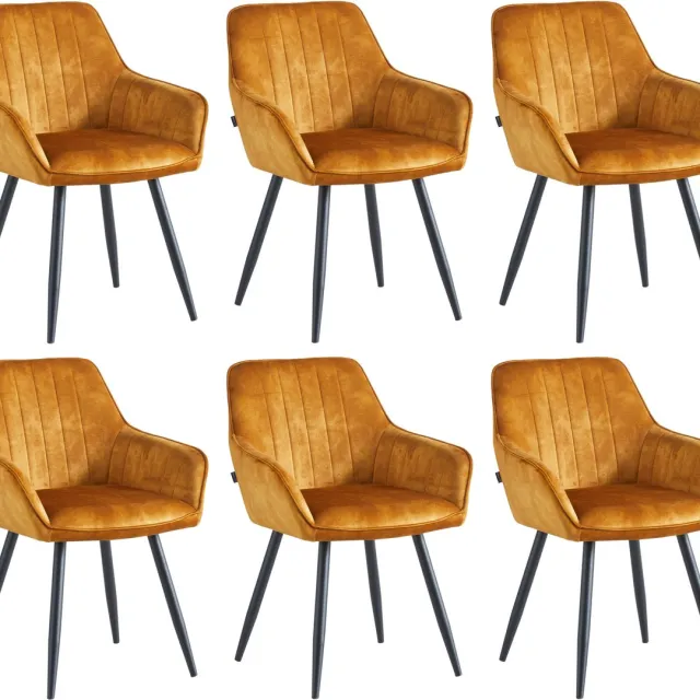 Colenis Ozzy Eetkamerstoel - Set Van 6 - Honey - Adoré Velvet - Industrieel - Met armleuning Okergeel