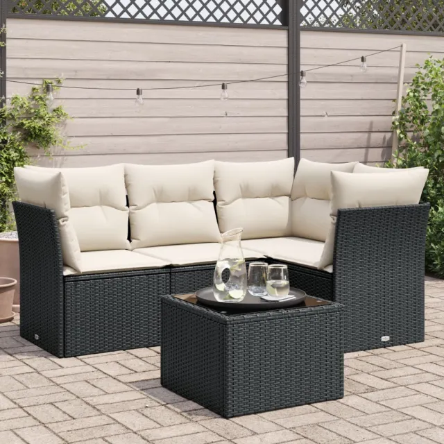 vidaXL 5-delige Loungeset met kussens poly rattan zwart, foto 2