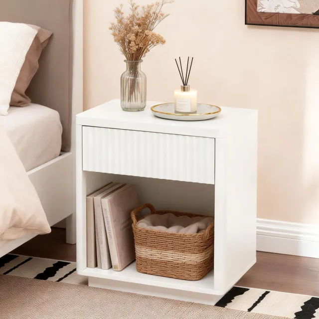 COVREO Nachtkastje 55 x 40 x 63,5 cm - wit MDF met lade en open opbergvak White