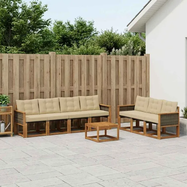 vidaXL Buiten bankenset 8 st 7-zits Natuurlijk en Beige