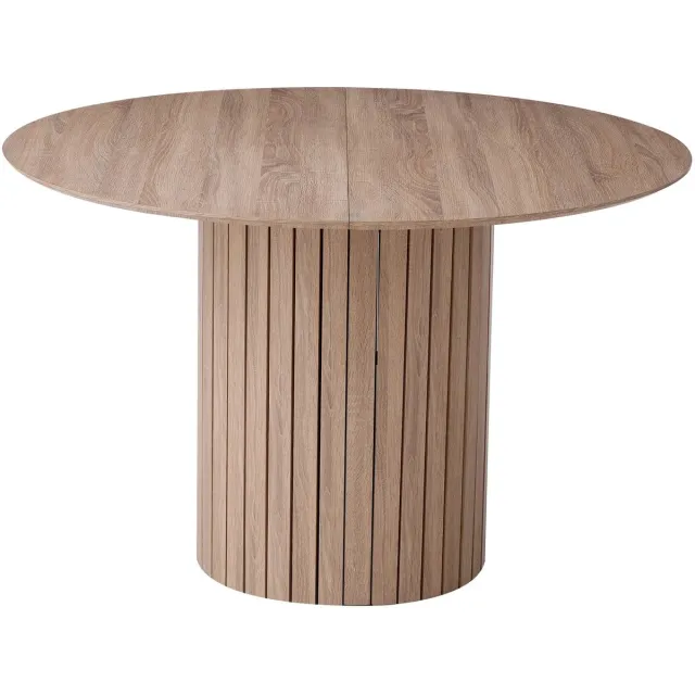 M Goods M-Goods - Ronde Eettafel 120 cm – Houten Eikenlook Eettafel voor 4 tot 6 Personen – Moderne Ovale Tafel met Cilinderpoot – Beige/Naturel