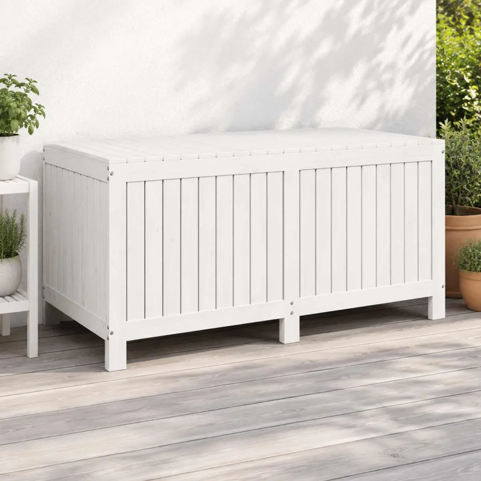 vidaXL Tuinopslagdoos 359 L Massief grenenhout 146,5 x 68 x 63 cm Wit, foto 3