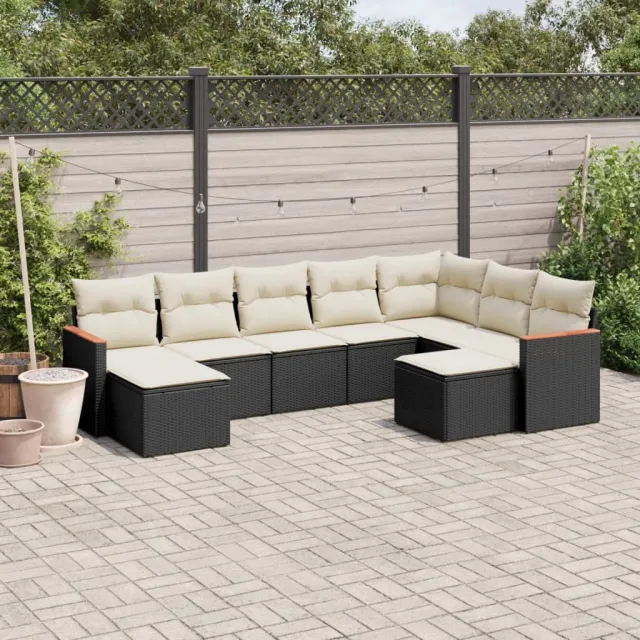 vidaXL 9-delige Loungeset met kussens poly rattan zwart, foto 2
