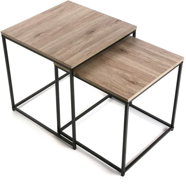 Ibenzoa Moderne industriële bijzettafel set van 2 voor elke kamer in huis, hout en metaal, bruin en zwart, 50x50x50 cm