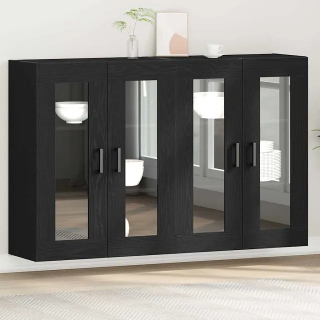 vidaXL Wandkasten 2 st Zwart Eiken 69,5 x 34 x 90 cm Bewerkt hout, foto 2