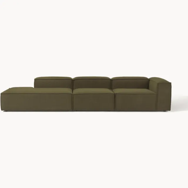 Westwing Collection Modulaire XL chaise longue Lennon uit bouclé groen