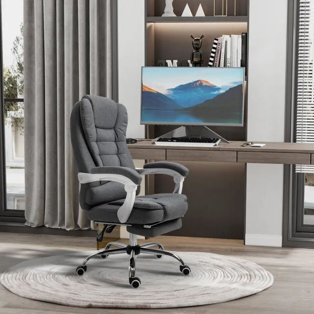 MIVRAY Bureaustoel 65 x 70 x 110-118 cm - Ergonomisch Met Voetsteun En Kantelbare Rugleuning - Voor Thuiskantoor - Metaal Grijs