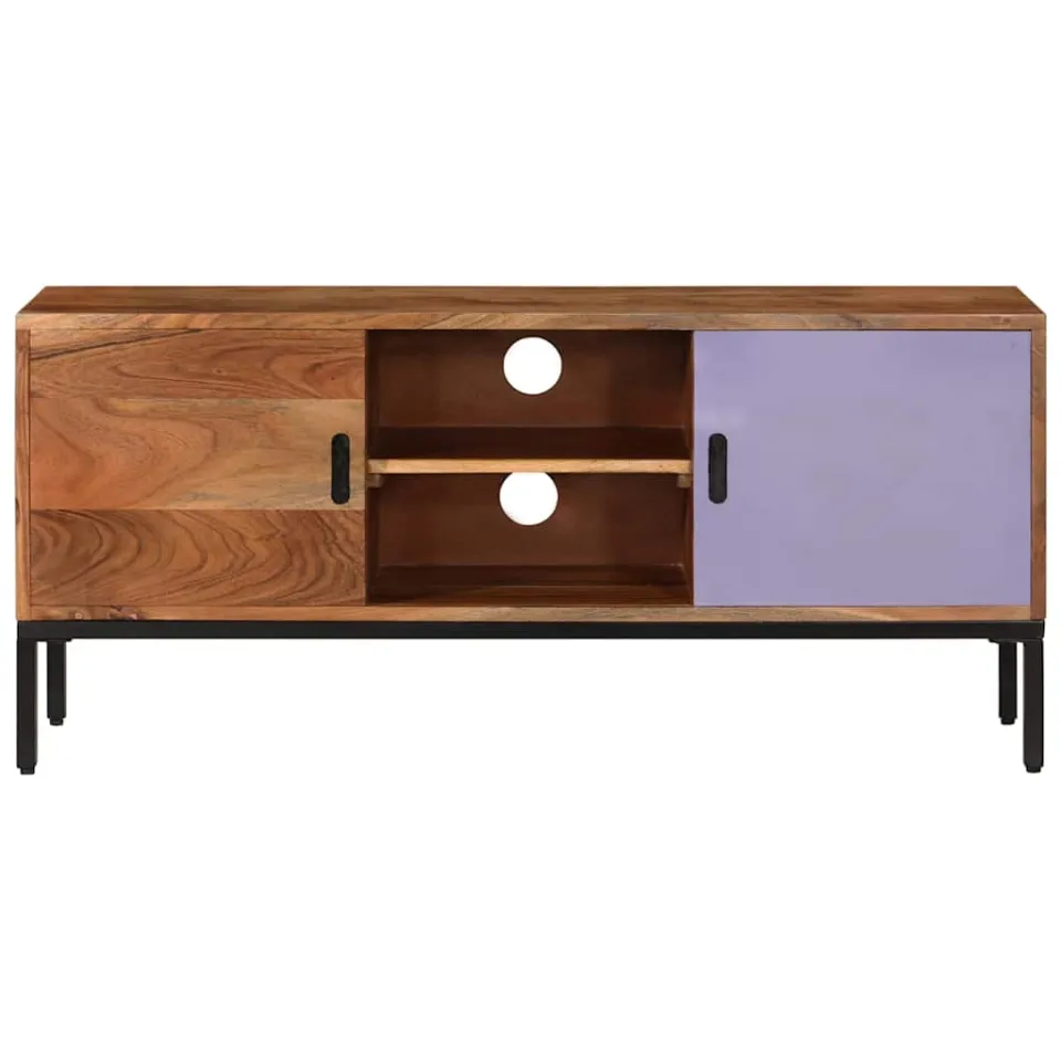 vidaXL Tv-meubel 110x30x50 cm massief acaciahout honingbruin en grijs, foto 4