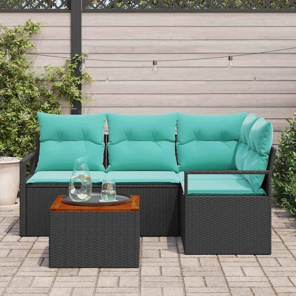 vidaXL Tuinbankenset 5 st Zwart poly rattan, foto 3