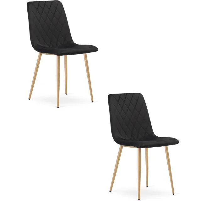 LEOBERT Set van 2 eetkamerstoelen TURIN - Zwart fluweel - Eikenlook poten - Modern design
