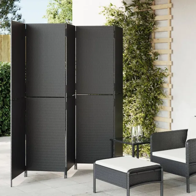 vidaXL Kamerscherm 5 panelen poly rattan zwart, foto 2