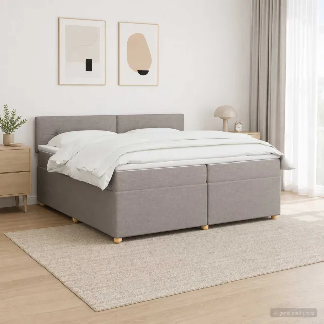 vidaXL Boxspringbed met matras met hoofdeinde Taupe 200 x 200 cm Stof