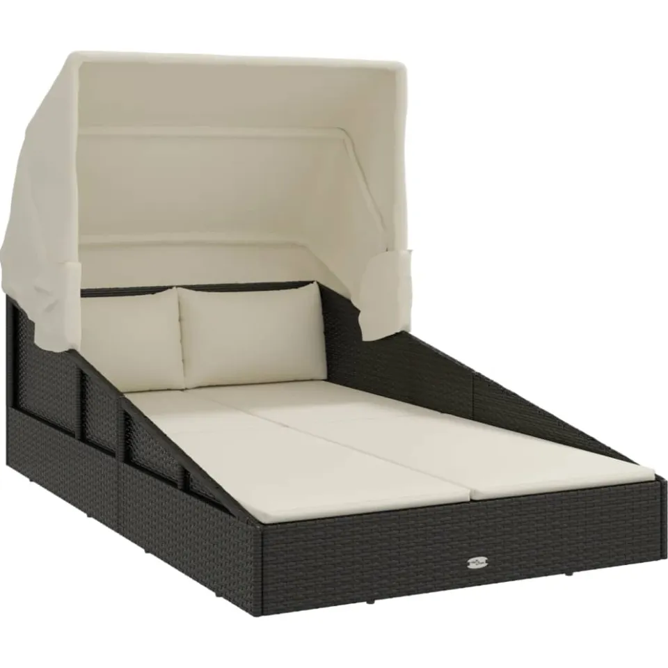 vidaXL Ligbed met inklapbaar dak 200x114x128 cm poly rattan zwart, foto 4
