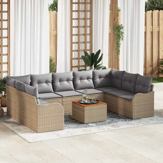 vidaXL Tuinbankenset 10 st Beige en Licht Grijs poly rattan, foto 2