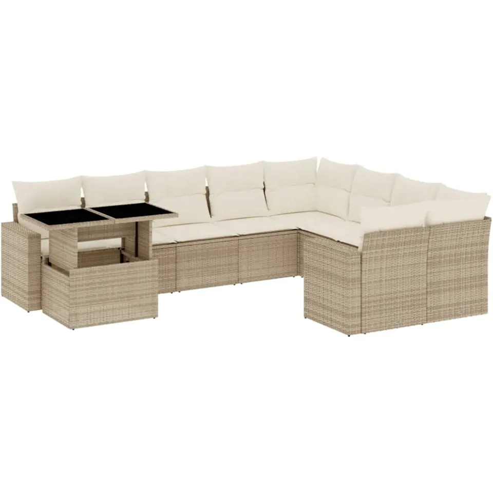 vidaXL 10-delige Loungeset met kussens poly rattan beige, foto 3