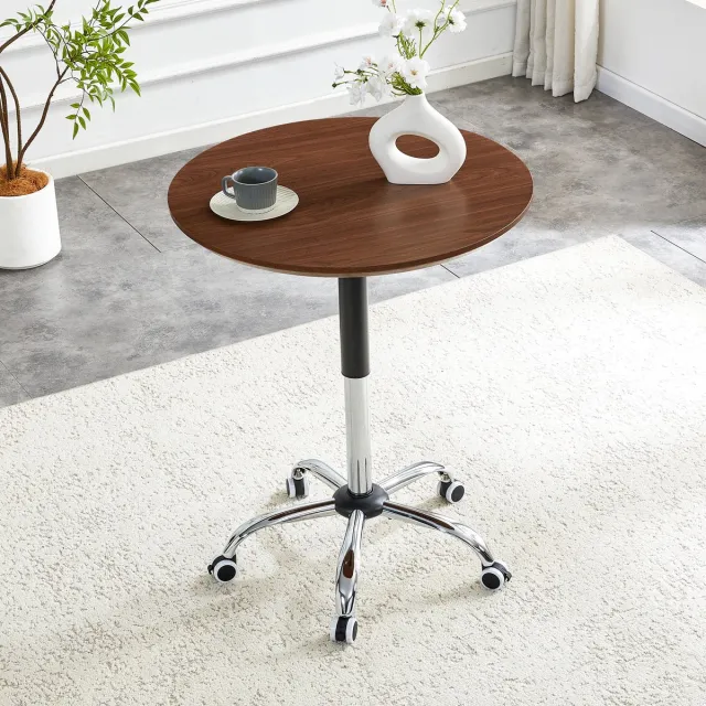 REDOM Bijzettafel - In Hoogte Verstelbaar En Verrijdbaar - Modern - Voor Thuiswerkplek - MDF En Metaal - Walnootkleur - Ø 70 Cm