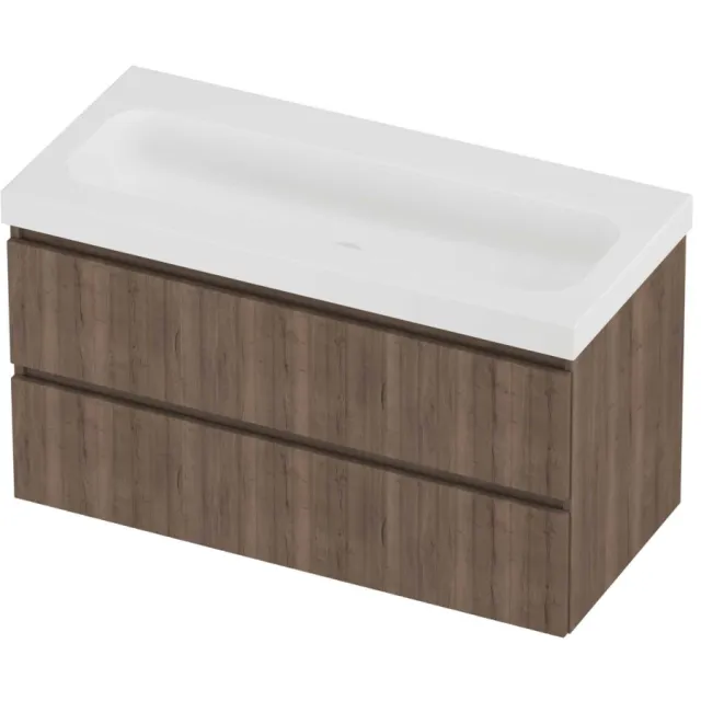 Proline Haga Badmeubelset Polystone Mezza Zonder Kraangat 100x46x58 cm Mat White Terra Oak Eiken
