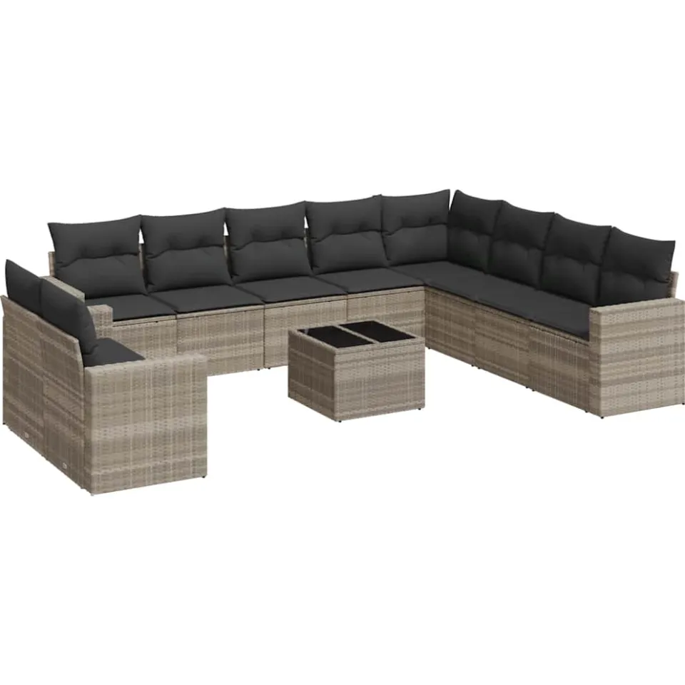 vidaXL 11-delige Loungeset met kussens poly rattan lichtgrijs