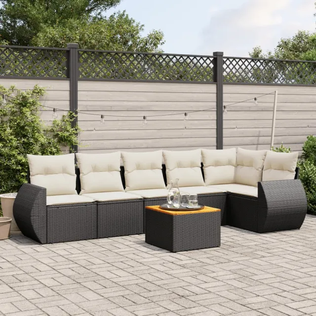 vidaXL 7-delige Loungeset met kussens poly rattan zwart, foto 2