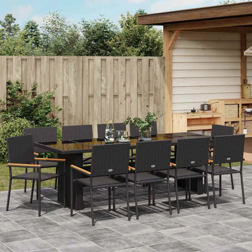 vidaXL Tuin eettafelset 11 st Zwart poly rattan, foto 3