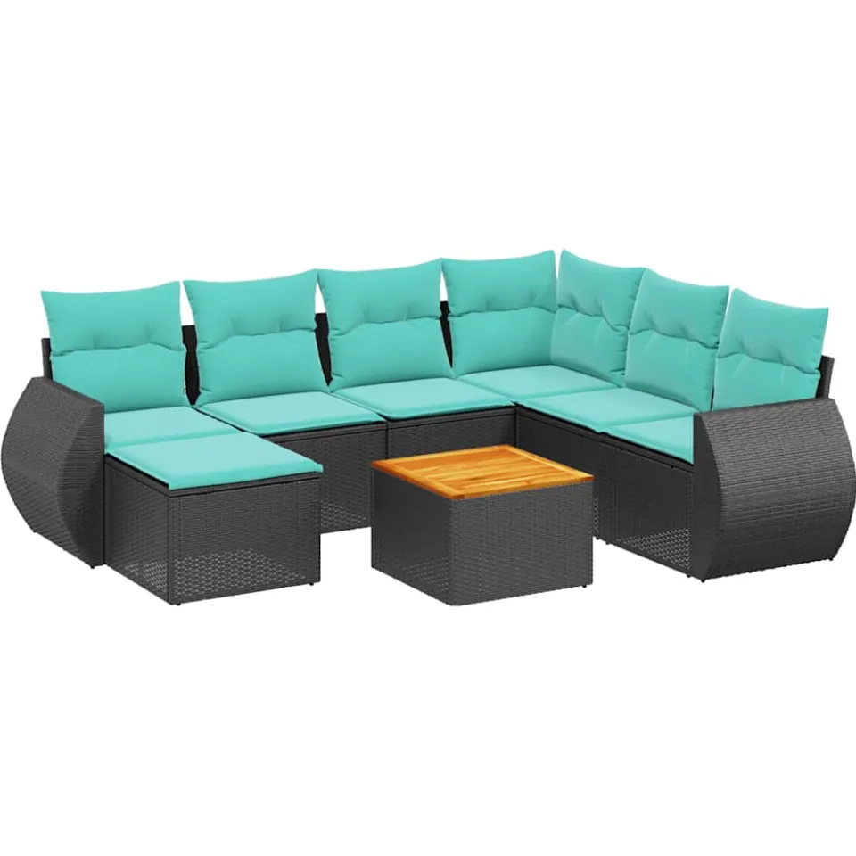 vidaXL 8-delige tuinbankset met kussens, zwart polyrotan, foto 3