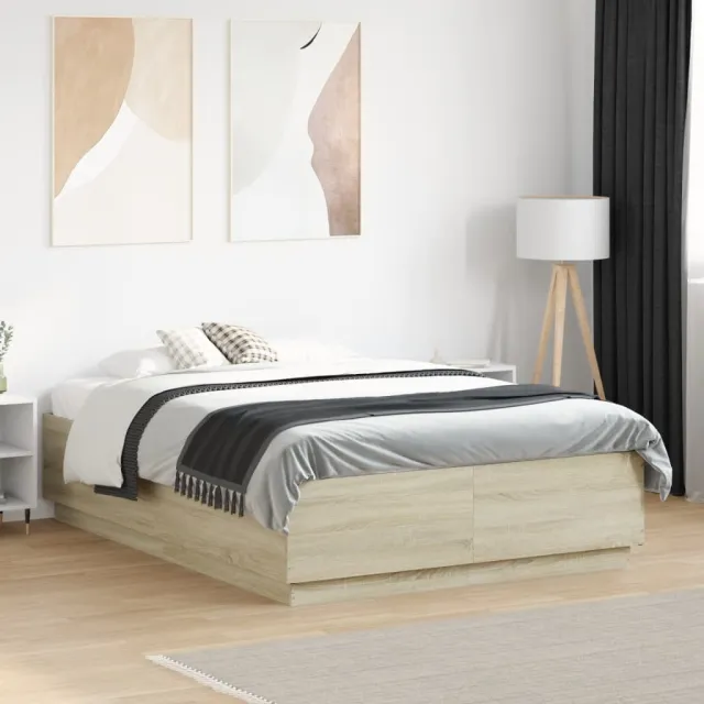 vidaXL Bedframe met LED-verlichting sonoma eikenkleurig 140x200 cm