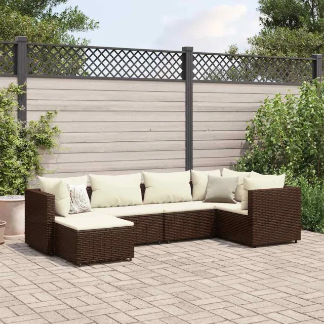 vidaXL 6-delige Loungeset met kussens poly rattan bruin, foto 2