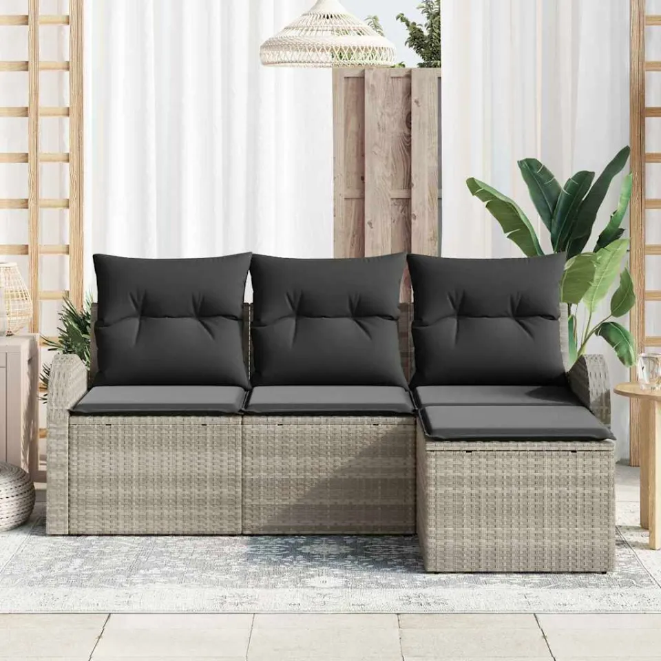 vidaXL Tuin Sofa Set Lichtgrijs poly rattan, foto 3