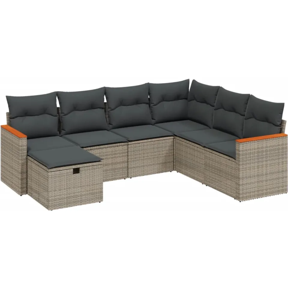 vidaXL 7-delige Loungeset met kussens poly rattan grijs