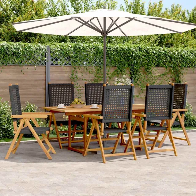 vidaXL 7-delige Tuinset poly rattan en massief hout zwart